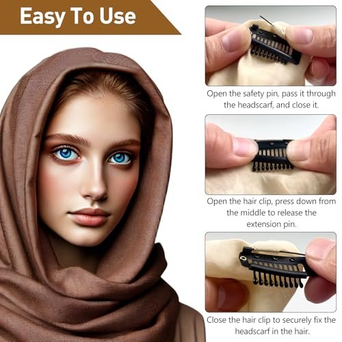 Jaasuee 10 Pcs Safety Pin Snap-Comb Hair Clips - Secure Dupatta, Turban, Scarf, Wedding Veil & Wig Piece - Black Silicone Headscarf Clips with Teeth for Reliable Hold - görsel 6