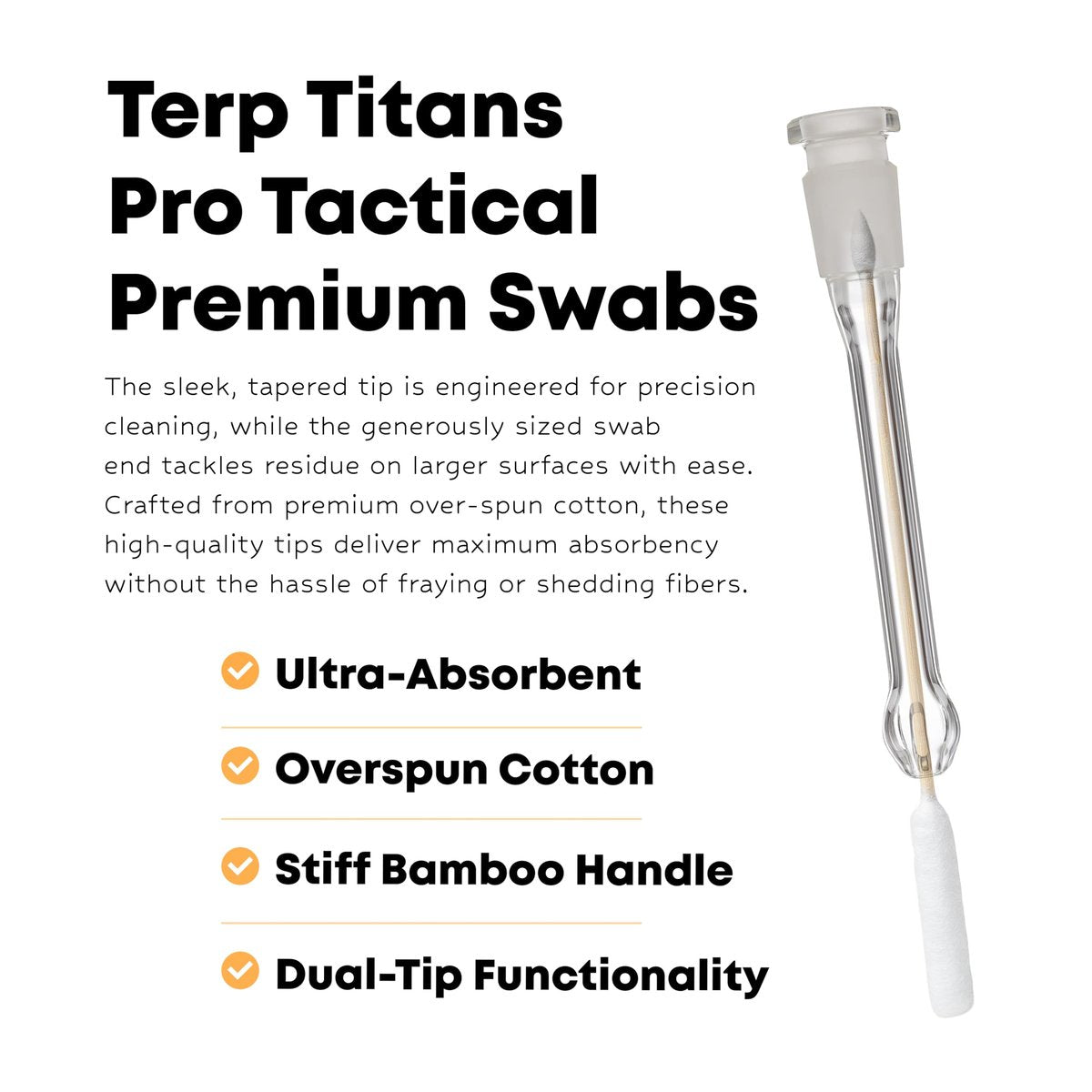 TerpTitans Pro Tactical 6-Inch Bamboo Cotton Swabs – 100 Count Boxes (Pack of 2) – Barrel Tip for Max Absorption, Fine Point Tip for Tight Spaces - görsel 3
