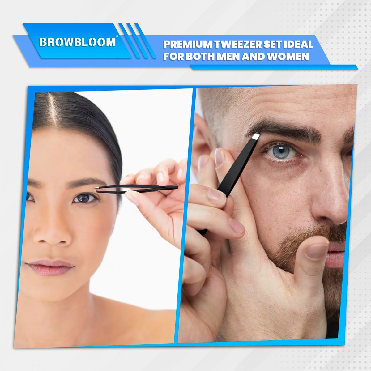 BROWBLOOM 4-Piece Professional Tweezer Set – Black Stainless Steel Precision Tweezers for Eyebrows, Ingrown Hair, and Facial Hair with Carrying Pouch - görsel 11