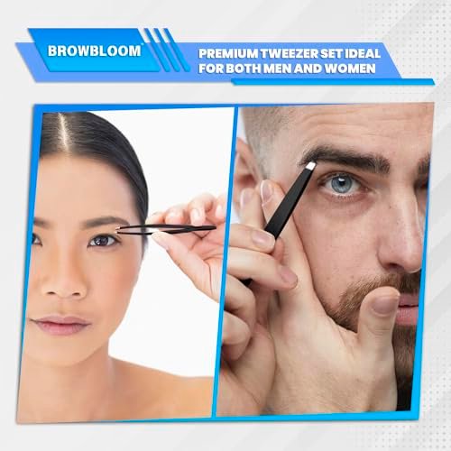 BROWBLOOM 4-Piece Professional Tweezer Set – Black Stainless Steel Precision Tweezers for Eyebrows, Ingrown Hair, and Facial Hair with Carrying Pouch - görsel 12