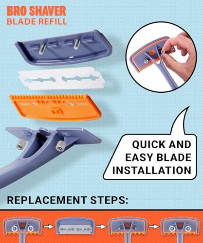 BroShaver Double-Edge Back Hair Shaver Razor Blades - Extra Long Blade Refill Compatible with BroShaver 3.0 & 2.2 (5 Count, Metallic) - görsel 6