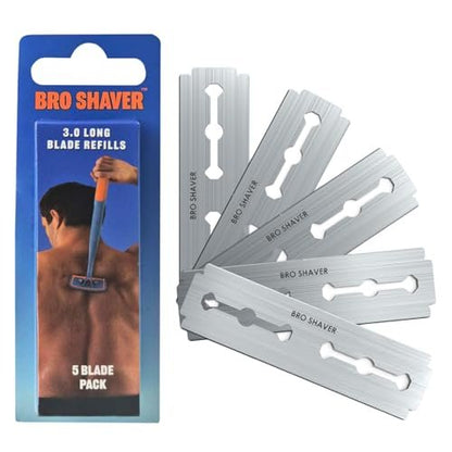 BroShaver Double-Edge Back Hair Shaver Razor Blades - Extra Long Blade Refill Compatible with BroShaver 3.0 & 2.2 (5 Count, Metallic)