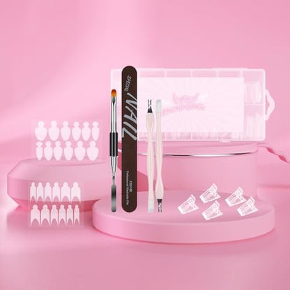 144-Piece Nail Dual Forms for Poly Gel Set – 12 Styles 12 Sizes Full Cover False Nail Tips with Nail Clips, Brush, Files & Cuticle Trimmer by BOMOQING