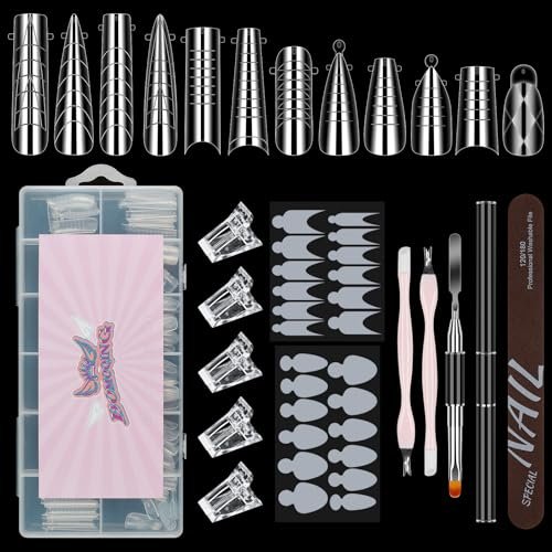 144-Piece Nail Dual Forms for Poly Gel Set – 12 Styles 12 Sizes Full Cover False Nail Tips with Nail Clips, Brush, Files & Cuticle Trimmer by BOMOQING - görsel 2