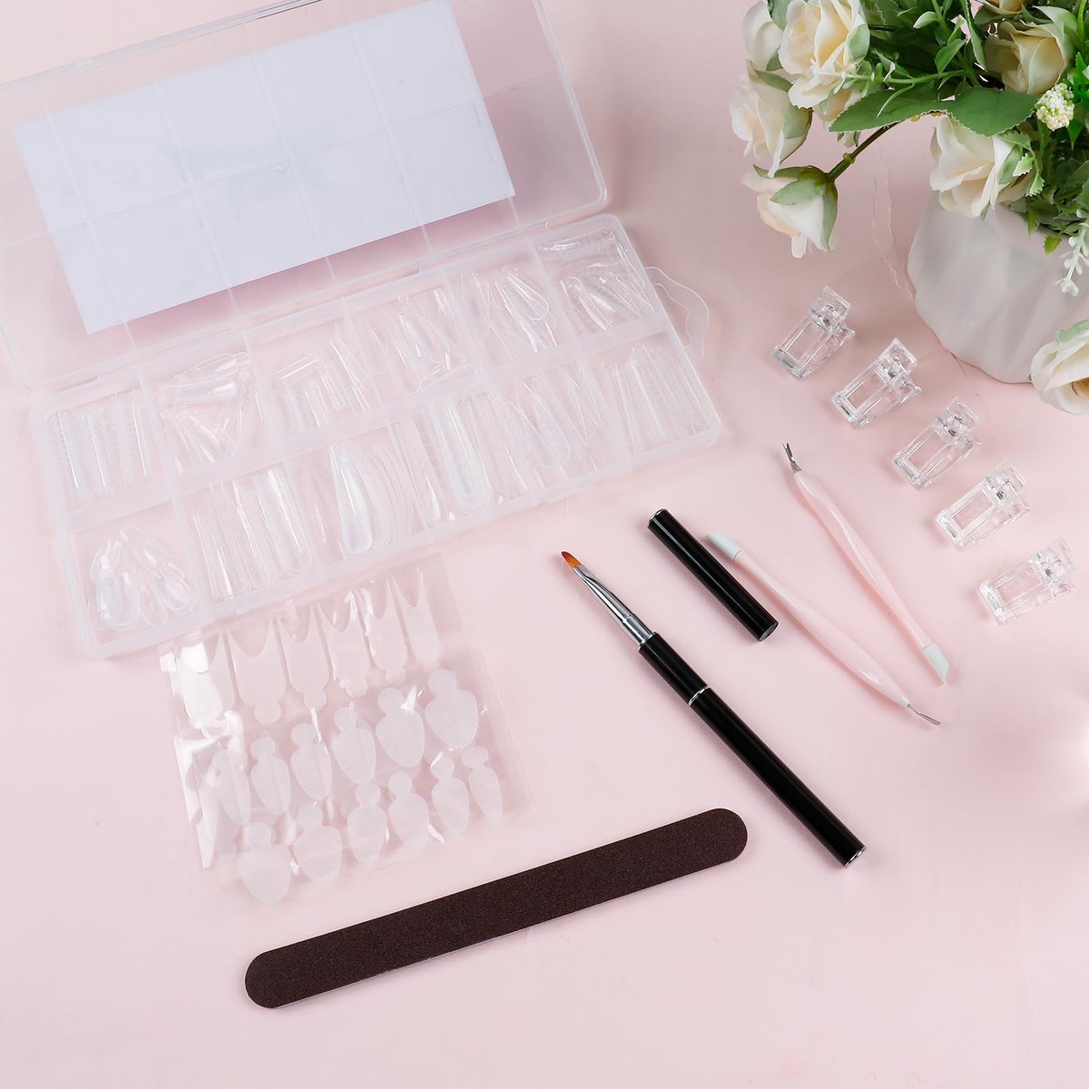 144-Piece Nail Dual Forms for Poly Gel Set – 12 Styles 12 Sizes Full Cover False Nail Tips with Nail Clips, Brush, Files & Cuticle Trimmer by BOMOQING - görsel 15
