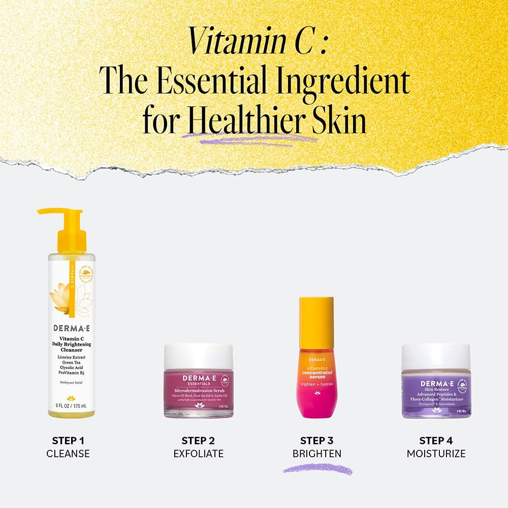 DERMA E Vitamin C Concentrated Serum with Hyaluronic Acid & Vitamin E – Antioxidant-Rich Firming & Brightening Facial Serum, 1 oz Avelisse