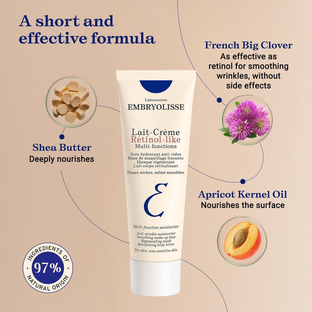 Embryolisse Lait-Crème Retinol Alternative Anti-Aging Face Moisturizer & Makeup Primer - Reduces Fine Lines & Wrinkles, 2.54 Fl Oz Avelisse