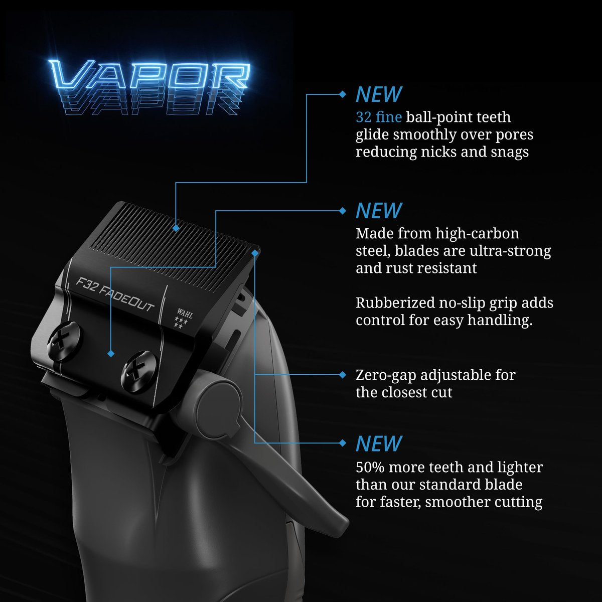 Wahl Professional 5-Star Vapor Clipper with F32 Fadeout Adjustable Balding Blade – Cord/Cordless, Adaptable Speed Control Avelisse