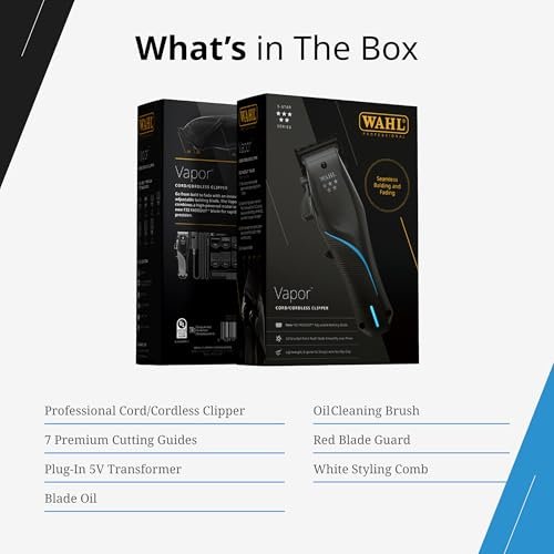 Wahl Professional 5-Star Vapor Clipper with F32 Fadeout Adjustable Balding Blade – Cord/Cordless, Adaptable Speed Control Avelisse