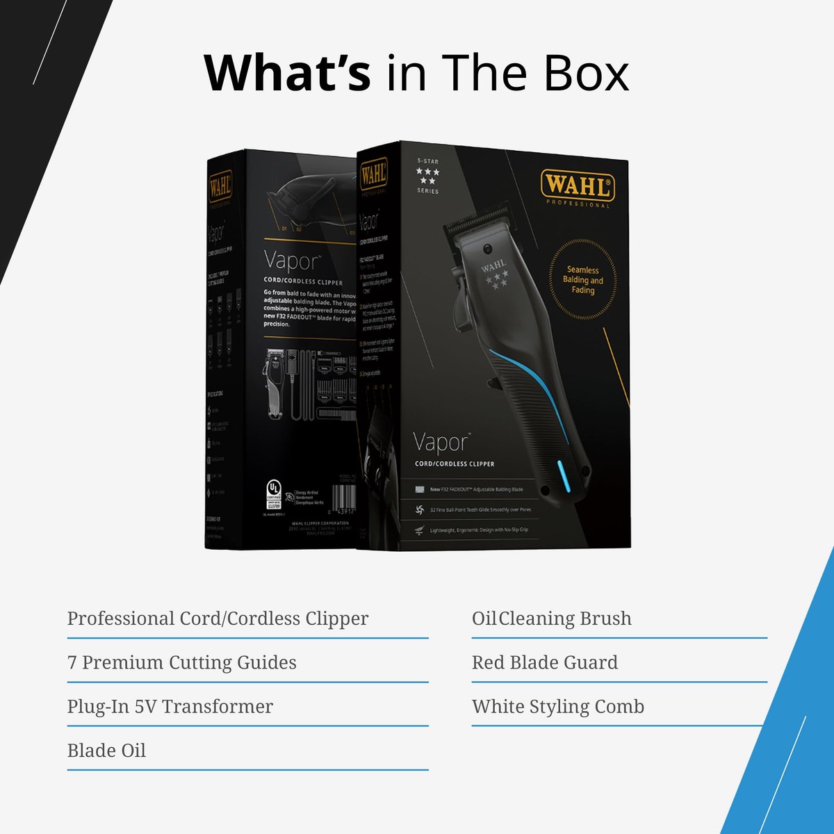 Wahl Professional 5-Star Vapor Clipper with F32 Fadeout Adjustable Balding Blade – Cord/Cordless, Adaptable Speed Control Avelisse