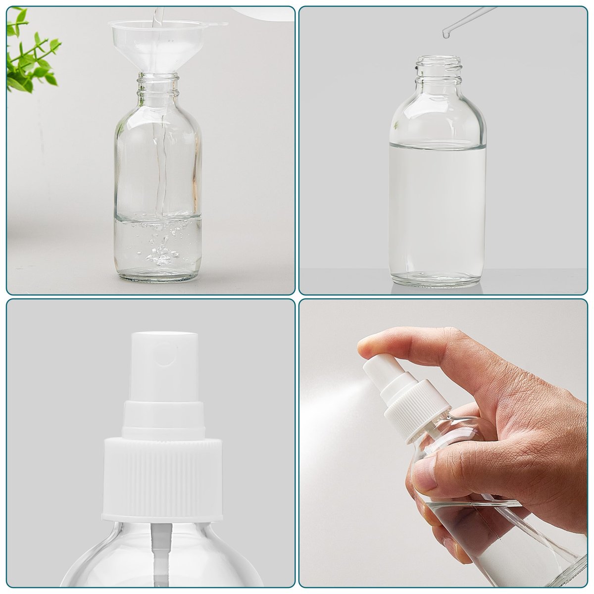 Bastelica Clear Glass Spray Bottles 4 oz - Small Empty Spray Bottles for Essential Oils, Fine Mist for Face, Hair, Plants, Travel, Perfumes, Cleaning Solutions (4 Pack) - görsel 11