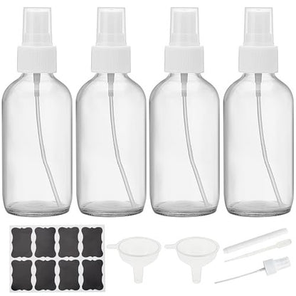 Bastelica Clear Glass Spray Bottles 4 oz - Small Empty Spray Bottles for Essential Oils, Fine Mist for Face, Hair, Plants, Travel, Perfumes, Cleaning Solutions (4 Pack)