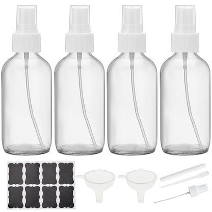 Bastelica Clear Glass Spray Bottles 4 oz - Small Empty Spray Bottles for Essential Oils, Fine Mist for Face, Hair, Plants, Travel, Perfumes, Cleaning Solutions (4 Pack)