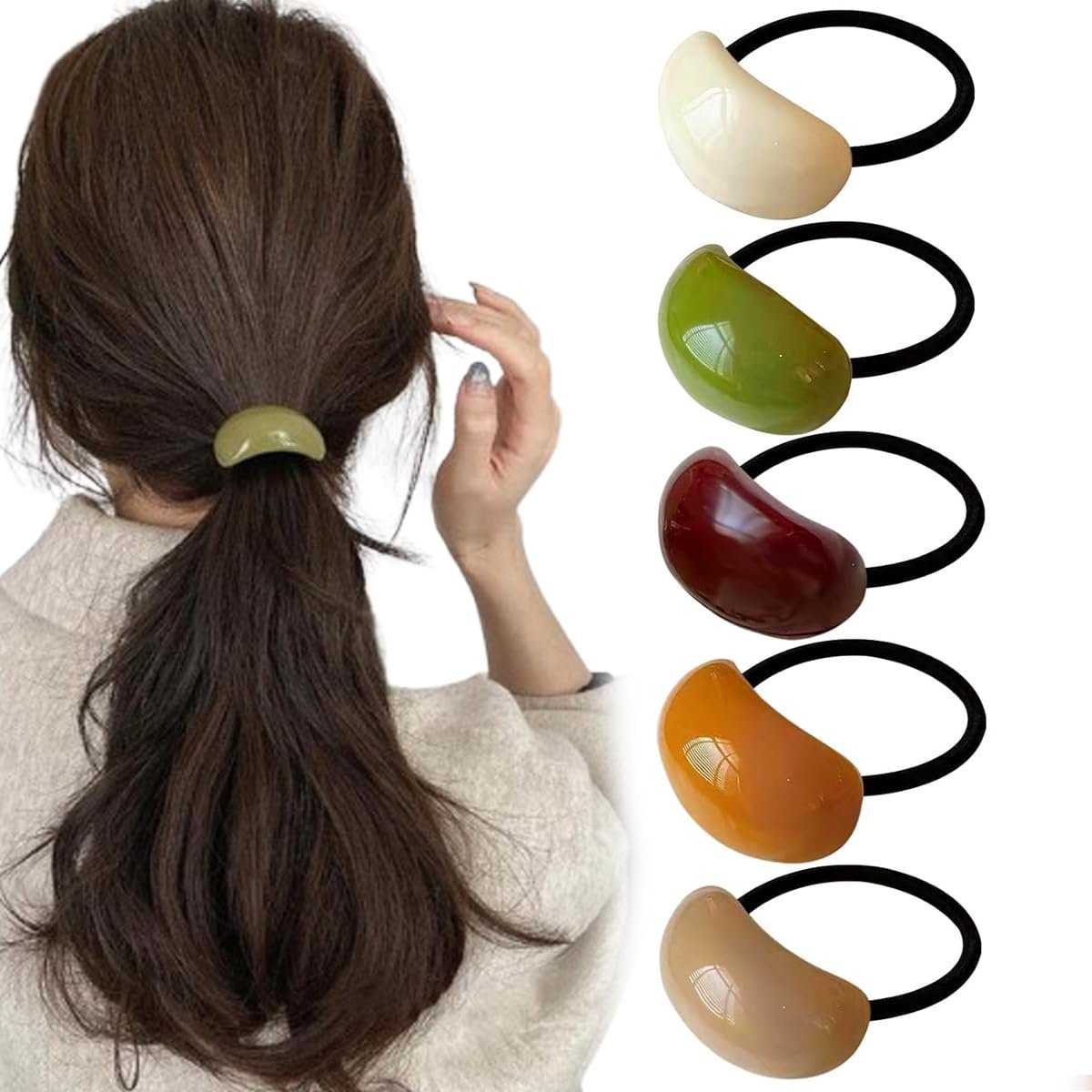 5 Pack Decorative Hair Ties Acrylic Semi-Arc Ponytail Holders - Elastic Hair Bands for Women & Girls - görsel 1