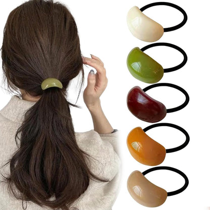 5 Pack Decorative Hair Ties Acrylic Semi-Arc Ponytail Holders - Elastic Hair Bands for Women & Girls