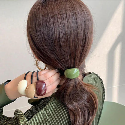 5 Pack Decorative Hair Ties Acrylic Semi-Arc Ponytail Holders - Elastic Hair Bands for Women & Girls