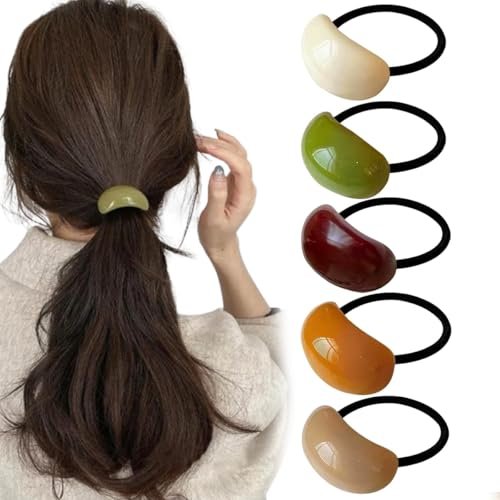 5 Pack Decorative Hair Ties Acrylic Semi-Arc Ponytail Holders - Elastic Hair Bands for Women & Girls - görsel 2