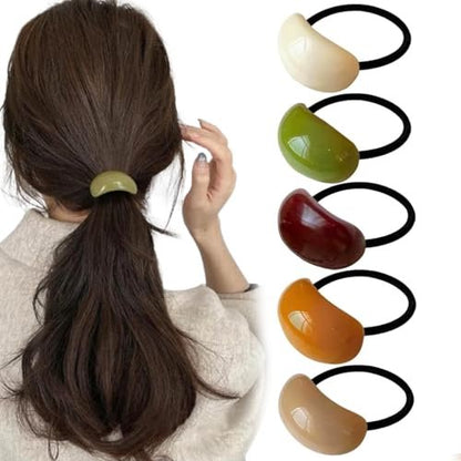 5 Pack Decorative Hair Ties Acrylic Semi-Arc Ponytail Holders - Elastic Hair Bands for Women & Girls