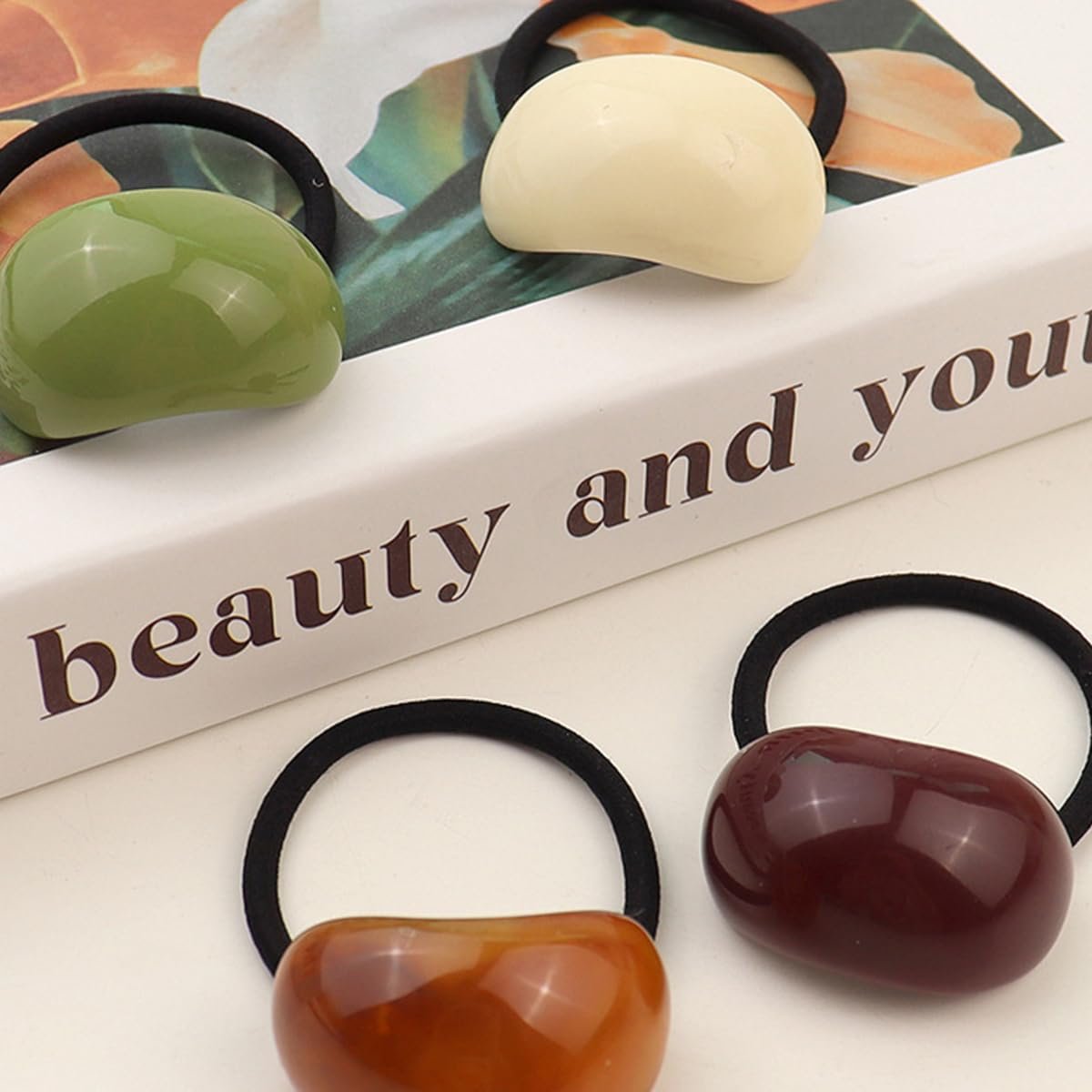 5 Pack Decorative Hair Ties Acrylic Semi-Arc Ponytail Holders - Elastic Hair Bands for Women & Girls - görsel 5