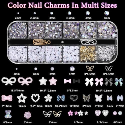 3D Assorted Nail Charms Gems - Bow, Butterfly, Flower, Pearl & Rhinestone DIY Nail Art Accessories | Pink Mixed Set - görsel 4