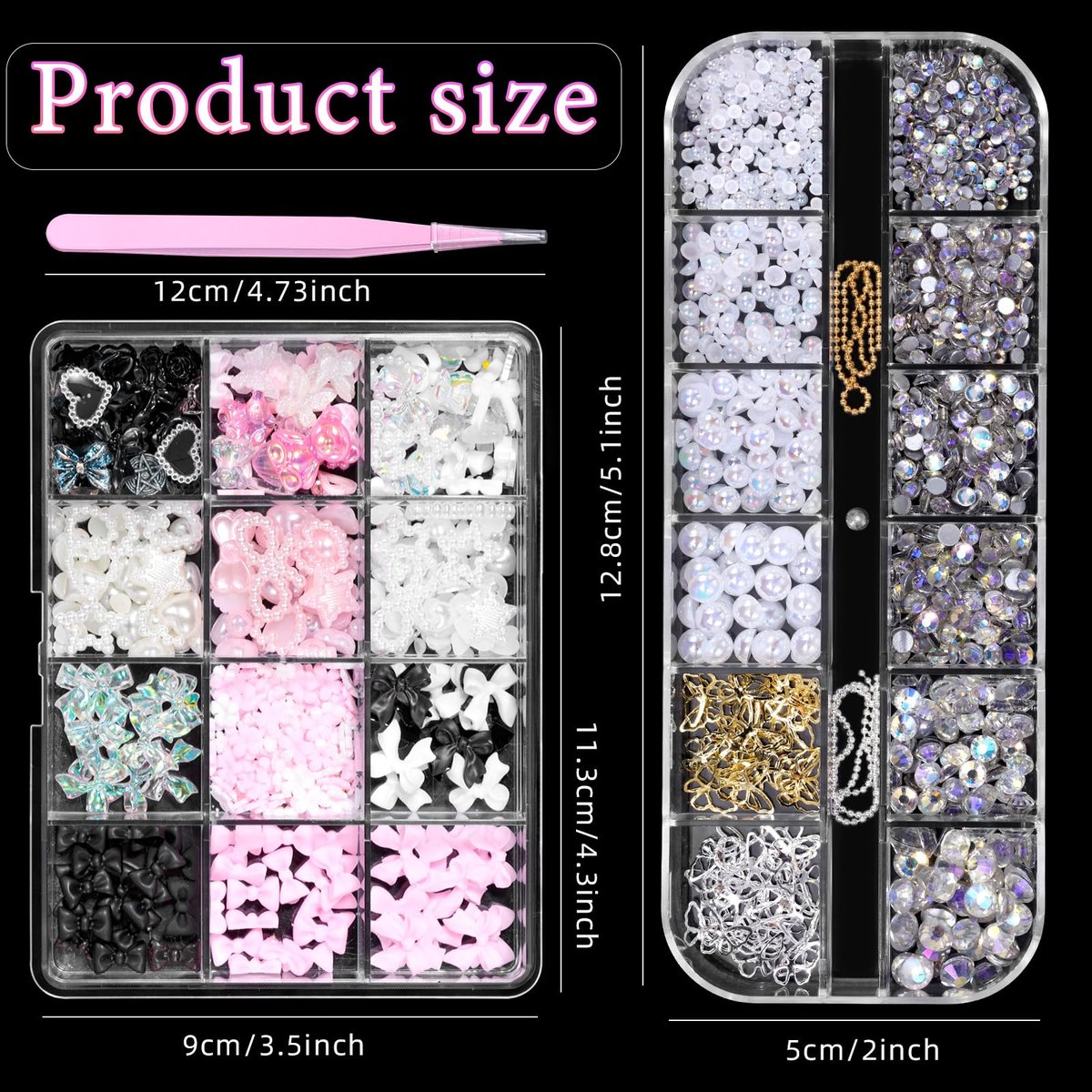 3D Assorted Nail Charms Gems - Bow, Butterfly, Flower, Pearl & Rhinestone DIY Nail Art Accessories | Pink Mixed Set - görsel 5