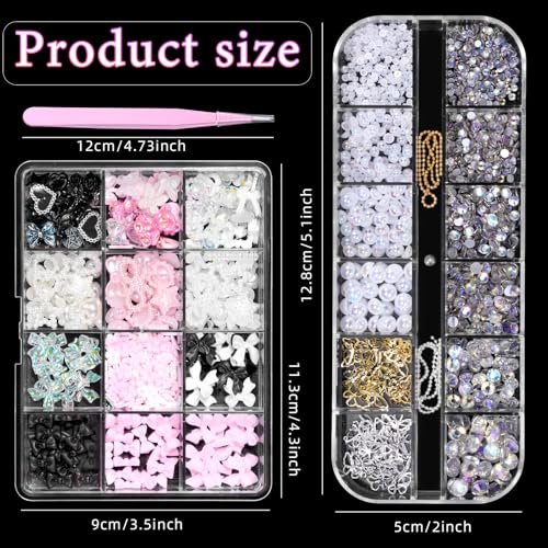 3D Assorted Nail Charms Gems - Bow, Butterfly, Flower, Pearl & Rhinestone DIY Nail Art Accessories | Pink Mixed Set - görsel 6