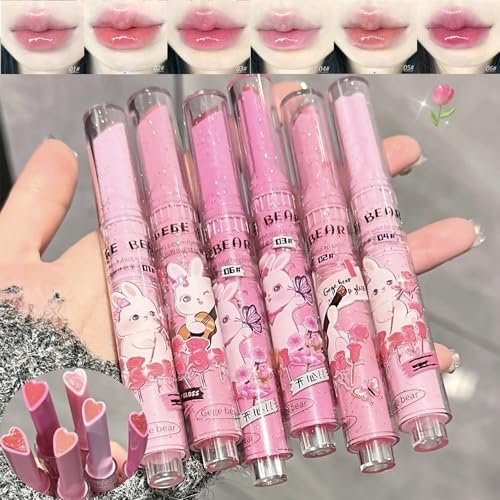 Riroenst 6 Colors Crystal Jelly Lipstick Set - Tinted Heart Shape Lip Balm, Mirror Moisturizing Lip Gloss, Waterproof Long-lasting Nourishing Lip Care Lip Tint Makeup - görsel 2
