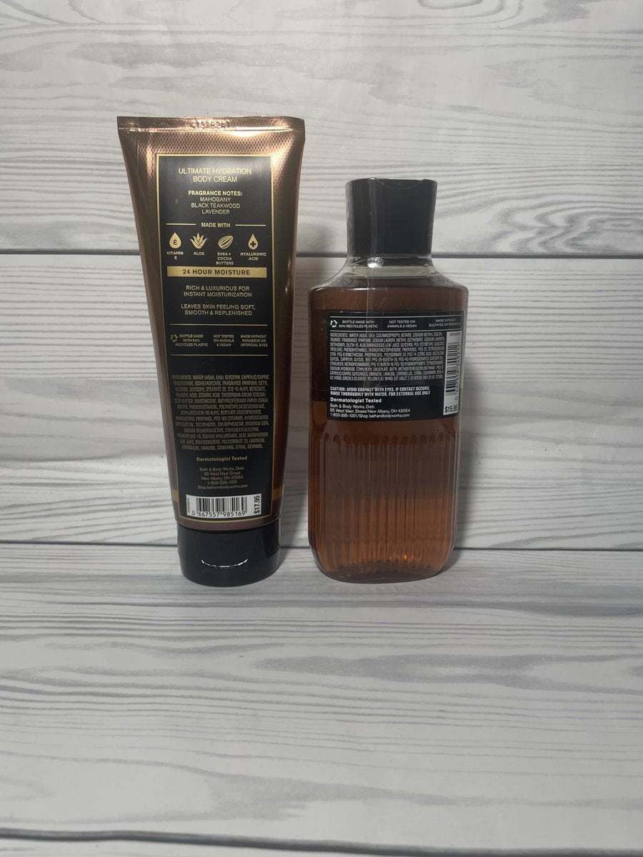 Bath & Body Works Mahogany Teakwood Men's 3-in-1 Hair, Face & Body Wash and Body Cream 2 Piece Set Avelisse
