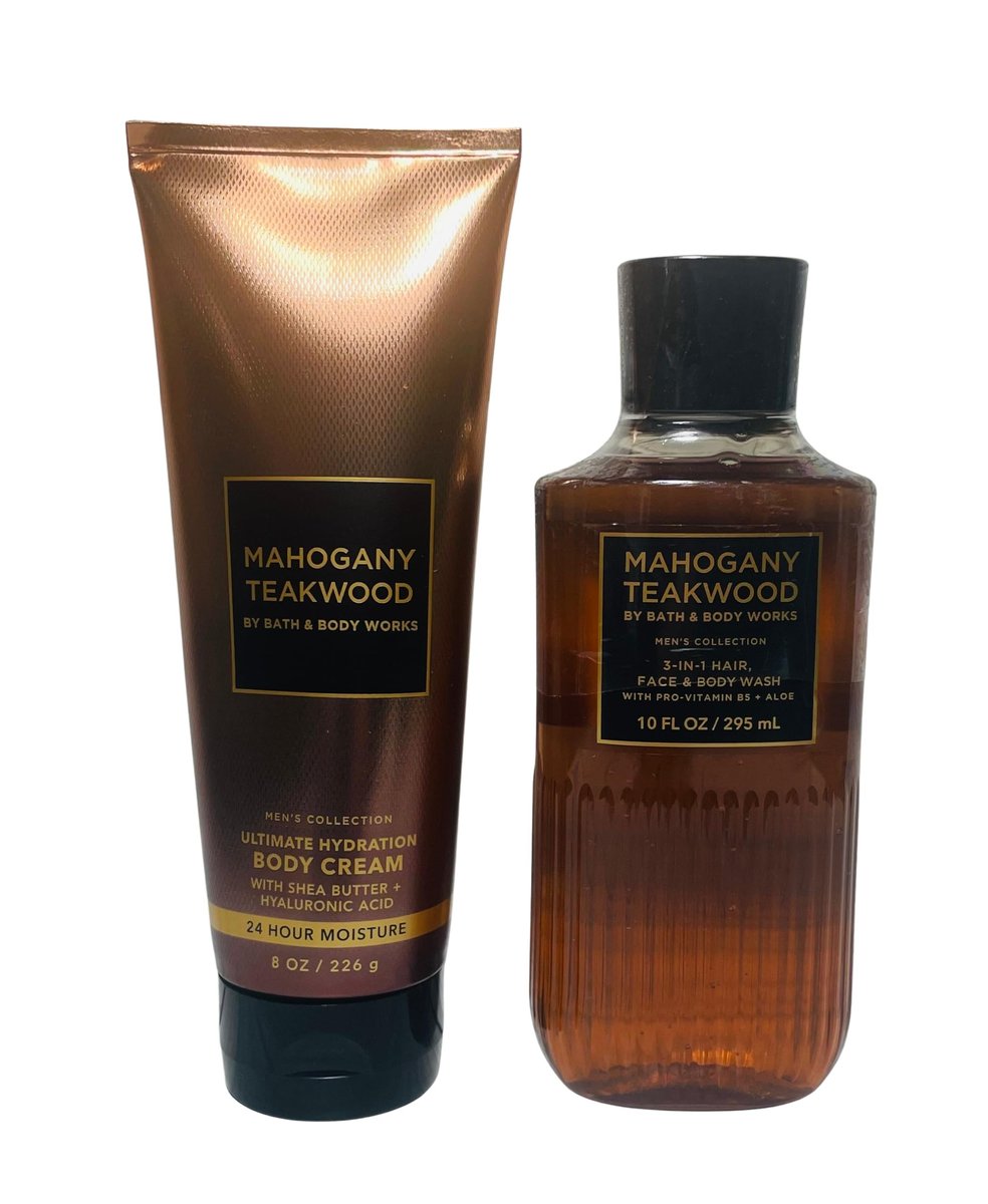 Bath & Body Works Mahogany Teakwood Men's 3-in-1 Hair, Face & Body Wash and Body Cream 2 Piece Set Avelisse