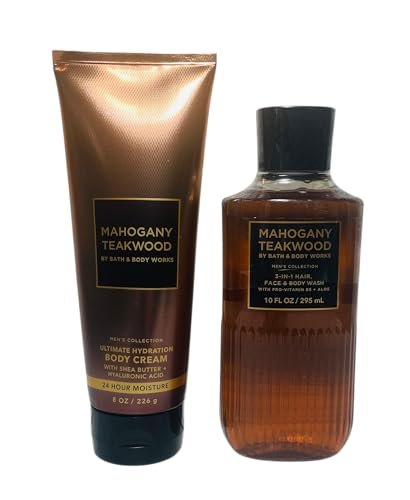 Bath & Body Works Mahogany Teakwood Men's 3-in-1 Hair, Face & Body Wash and Body Cream 2 Piece Set Avelisse