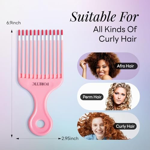 Foretic Smooth Hair Pick Comb for Curly, Thick, Medium to Long Hair, Facial Hair (Pink, Purple) - görsel 6