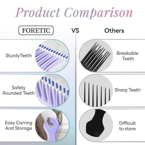 Foretic Smooth Hair Pick Comb for Curly, Thick, Medium to Long Hair, Facial Hair (Pink, Purple) - görsel 8
