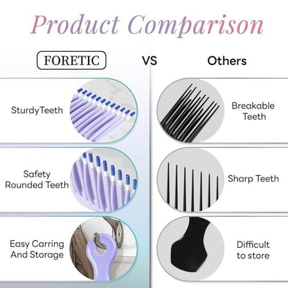 Foretic Smooth Hair Pick Comb for Curly, Thick, Medium to Long Hair, Facial Hair (Pink, Purple)