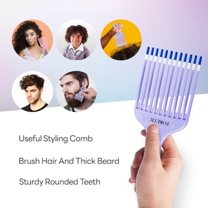 Foretic Smooth Hair Pick Comb for Curly, Thick, Medium to Long Hair, Facial Hair (Pink, Purple)