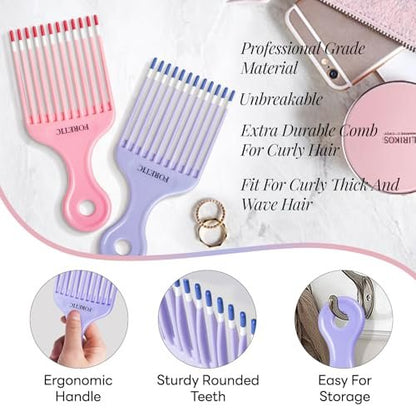 Foretic Smooth Hair Pick Comb for Curly, Thick, Medium to Long Hair, Facial Hair (Pink, Purple)