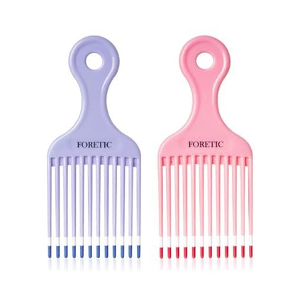 Foretic Smooth Hair Pick Comb for Curly, Thick, Medium to Long Hair, Facial Hair (Pink, Purple)