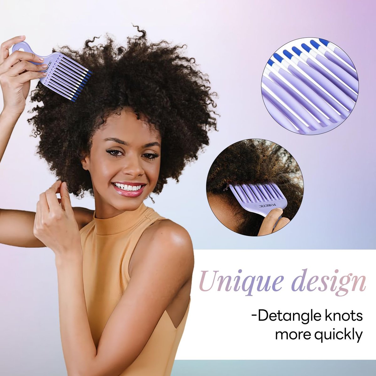 Foretic Smooth Hair Pick Comb for Curly, Thick, Medium to Long Hair, Facial Hair (Pink, Purple) - görsel 3