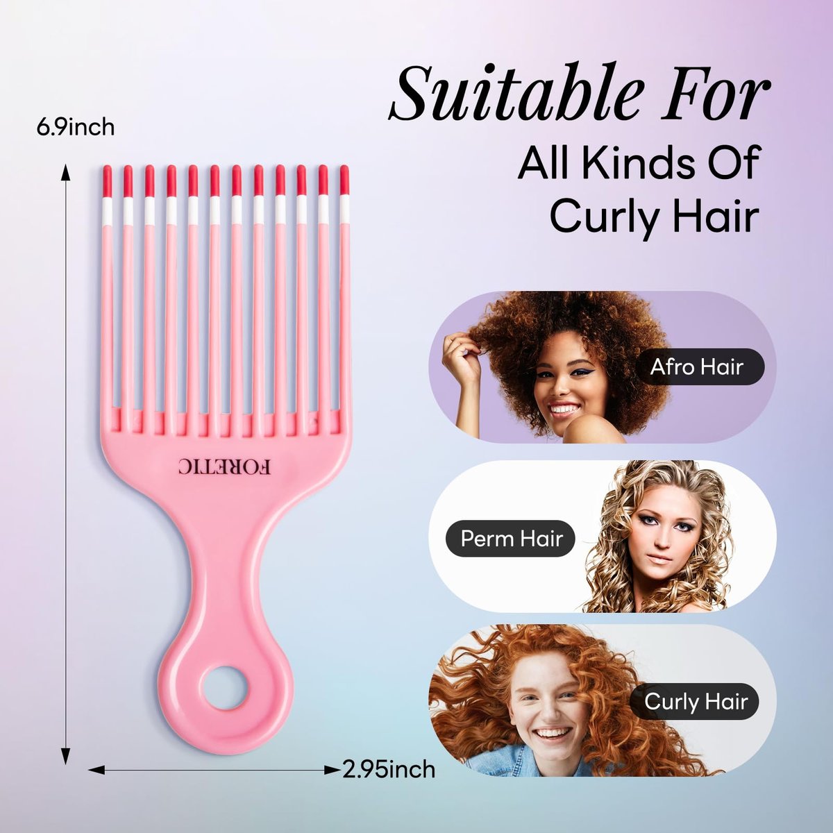 Foretic Smooth Hair Pick Comb for Curly, Thick, Medium to Long Hair, Facial Hair (Pink, Purple) - görsel 5