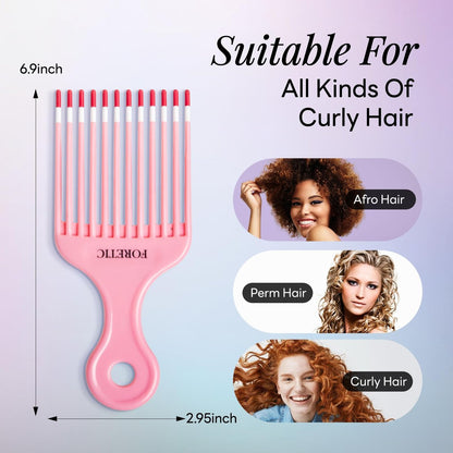 Foretic Smooth Hair Pick Comb for Curly, Thick, Medium to Long Hair, Facial Hair (Pink, Purple)