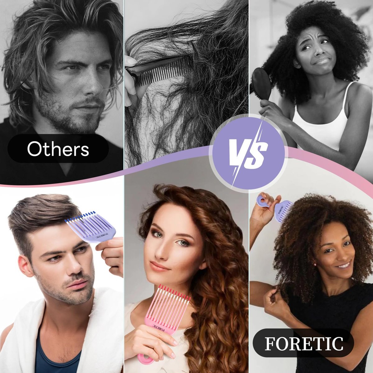 Foretic Smooth Hair Pick Comb for Curly, Thick, Medium to Long Hair, Facial Hair (Pink, Purple) - görsel 9