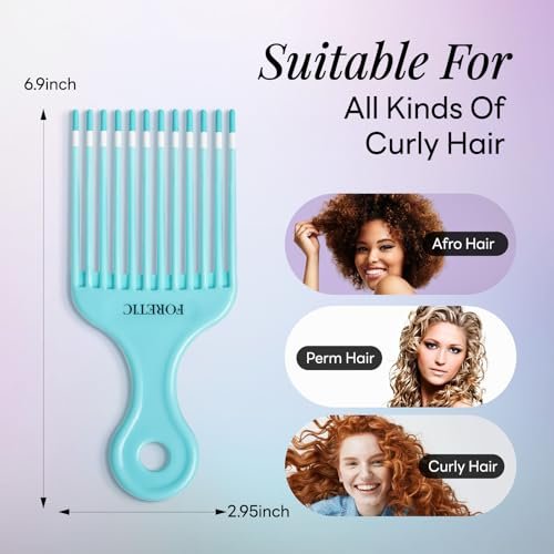 Foretic Smooth Hair Pick Comb for Curly, Thick, Medium to Long Hair - 6.9 inch (Blue, Pink) - görsel 6