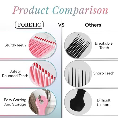 Foretic Smooth Hair Pick Comb for Curly, Thick, Medium to Long Hair - 6.9 inch (Blue, Pink) - görsel 8