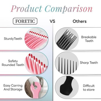 Foretic Smooth Hair Pick Comb for Curly, Thick, Medium to Long Hair - 6.9 inch (Blue, Pink)