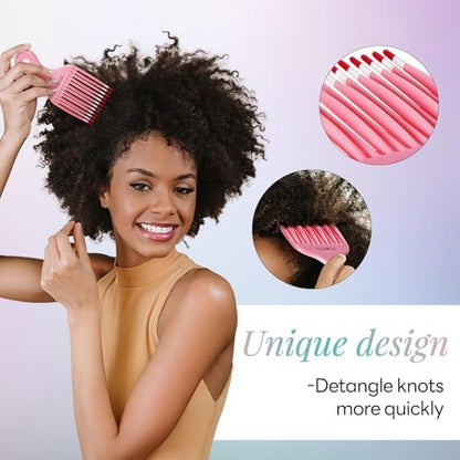 Foretic Smooth Hair Pick Comb for Curly, Thick, Medium to Long Hair - 6.9 inch (Blue, Pink)