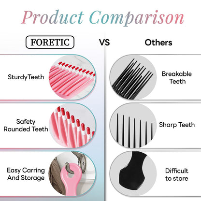 Foretic Smooth Hair Pick Comb for Curly, Thick, Medium to Long Hair - 6.9 inch (Blue, Pink)