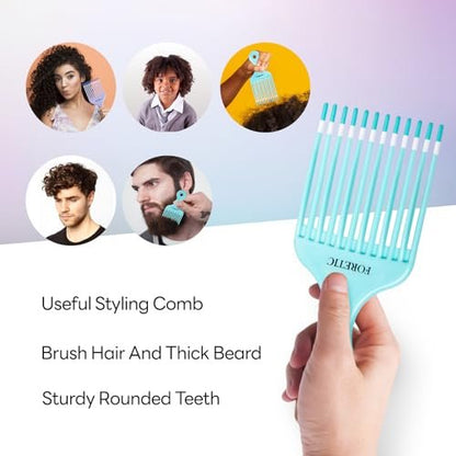 Foretic Smooth Hair Pick Comb for Curly, Thick, Medium to Long Hair, Facial Hair (Blue, Purple)