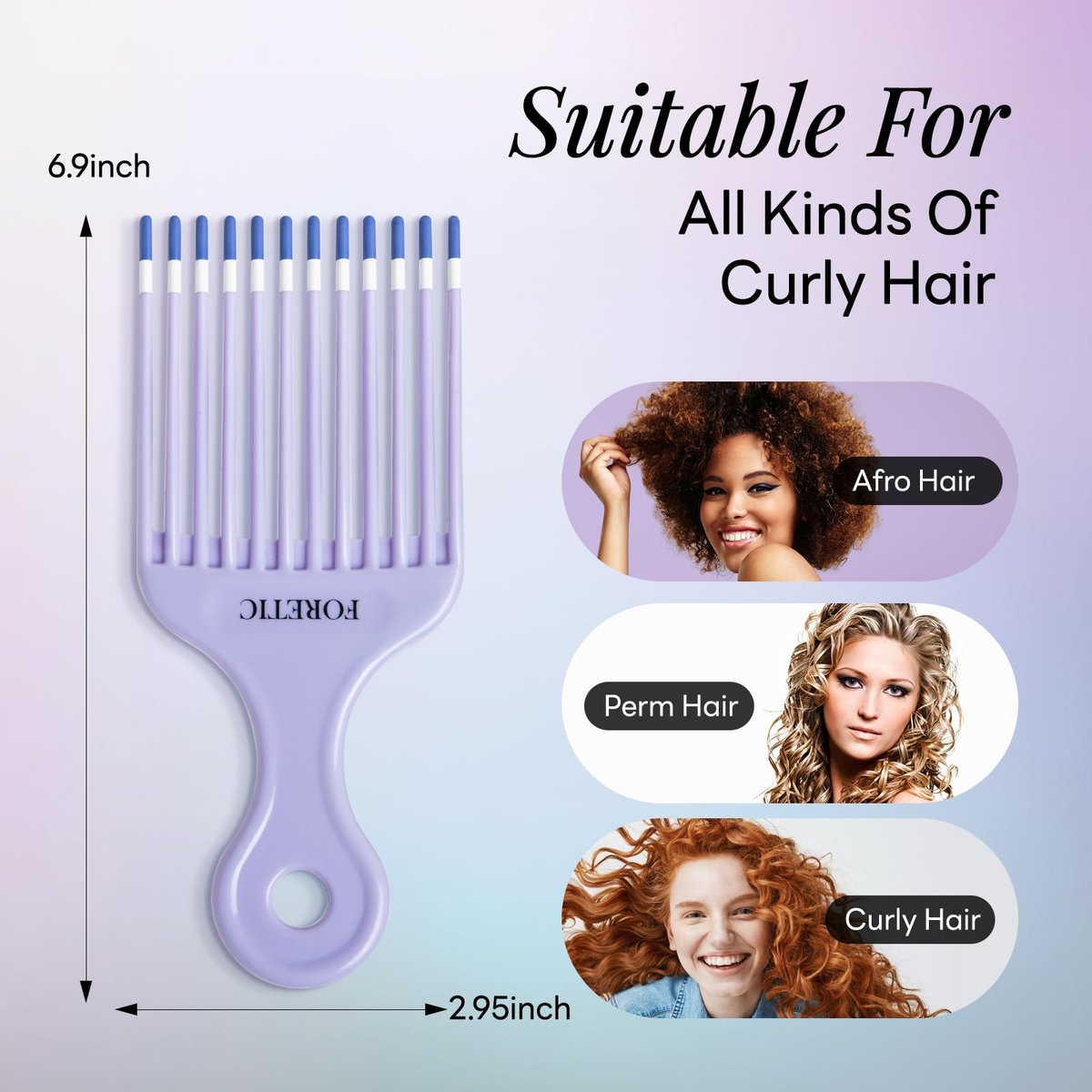 Foretic Smooth Hair Pick Comb for Curly, Thick, Medium to Long Hair, Facial Hair (Blue, Purple) - görsel 4