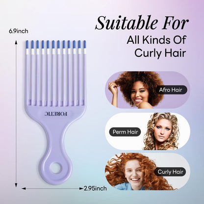 Foretic Smooth Hair Pick Comb for Curly, Thick, Medium to Long Hair, Facial Hair (Blue, Purple)