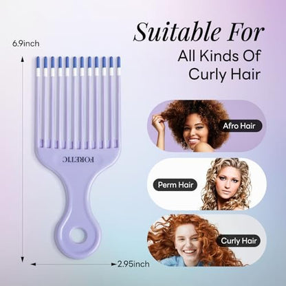 Foretic Smooth Hair Pick Comb for Curly, Thick, Medium to Long Hair, Facial Hair (Blue, Purple)