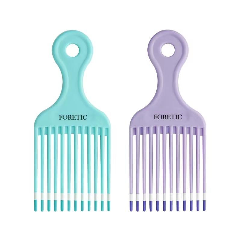 Foretic Smooth Hair Pick Comb for Curly, Thick, Medium to Long Hair, Facial Hair (Blue, Purple) - görsel 1
